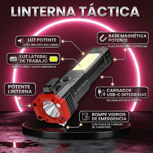 Linterna Táctica Multifuncional - 4 en 1